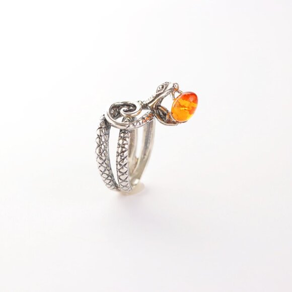 Baltic Amber Cobra Snake Ring in 925 Sterling Silver - Picture 2 of 5